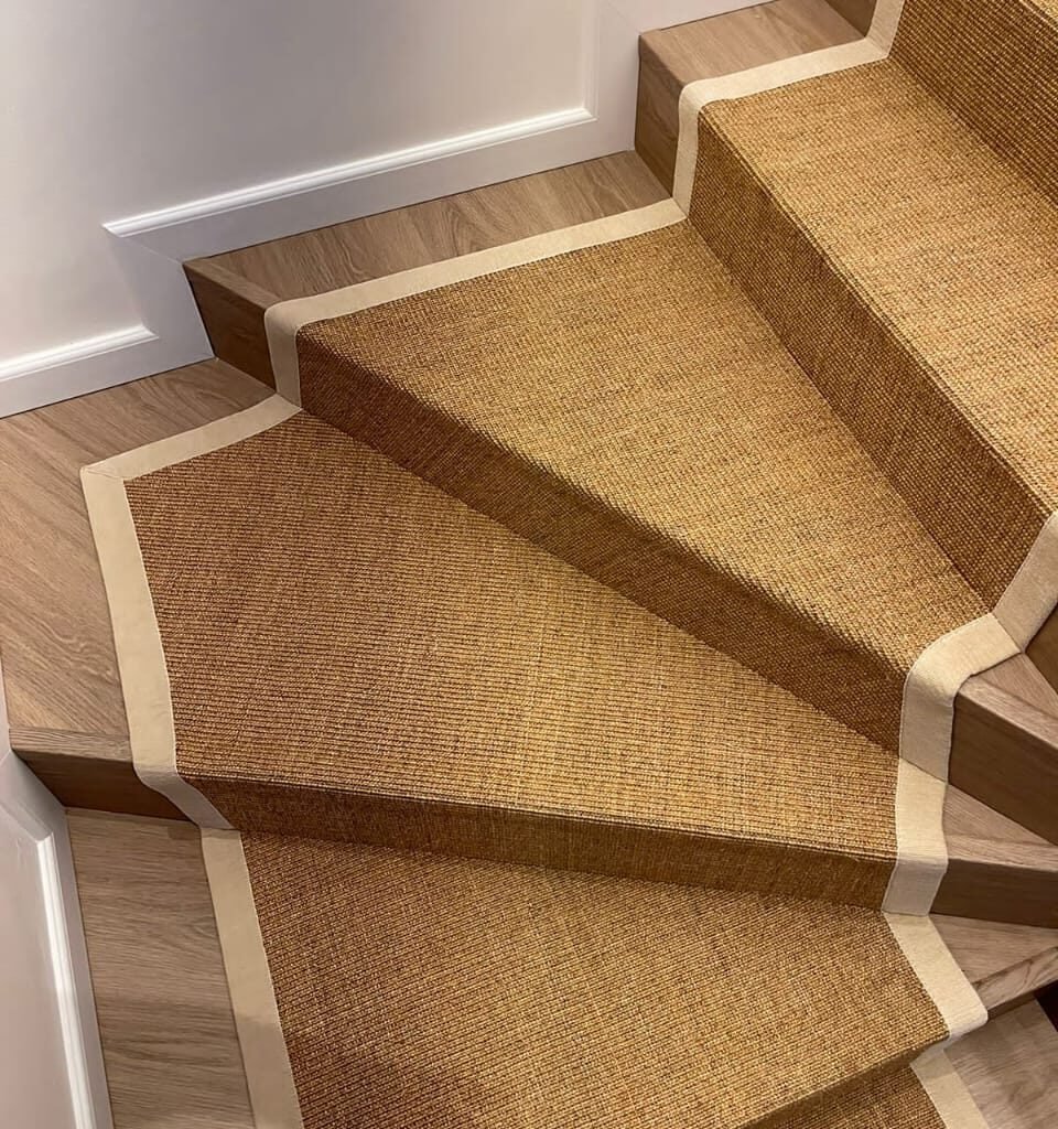 Comfortable Contrasts Elevate Your Living Room with Wood and Carpeted Stairs
