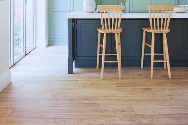 Brown Wooden Floor Tiles in the Kitchen